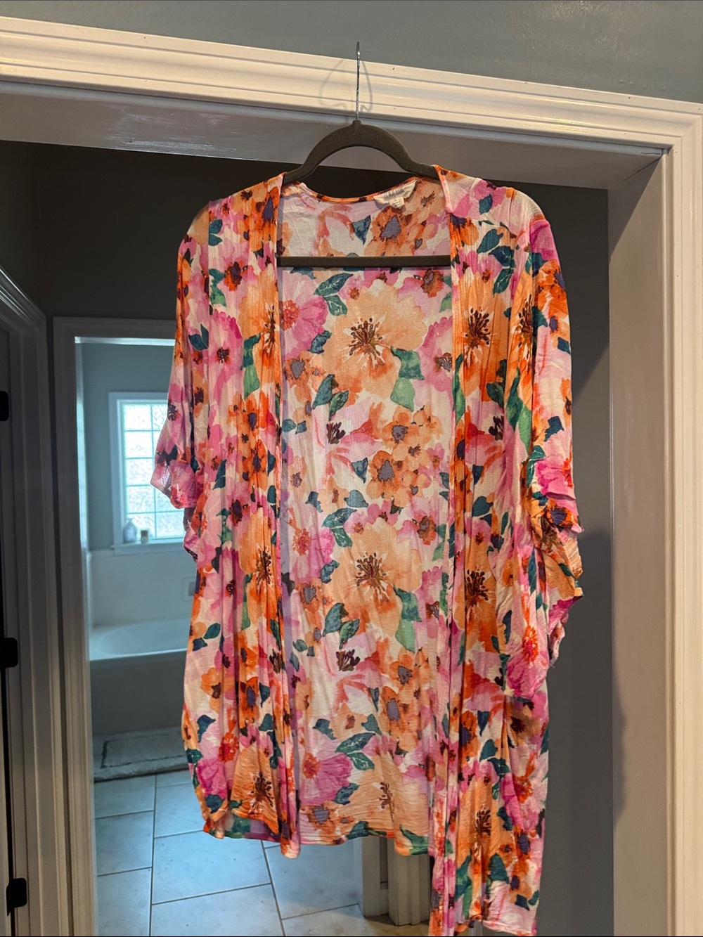 Peach Love California Pink & Orange Floral Open-Front Kimono